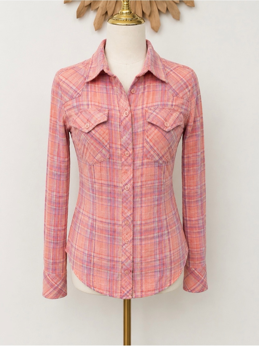 Rails Hunter Pink Plaid Button Front Shirt Lightweight Gauze Long Sleeve Size S